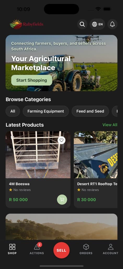 Rubyfields app — Home